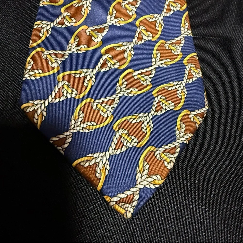 Hilditch & Key for Saks Fifth Avenue Silk Tie – Nautical Rope Navy Brown‎